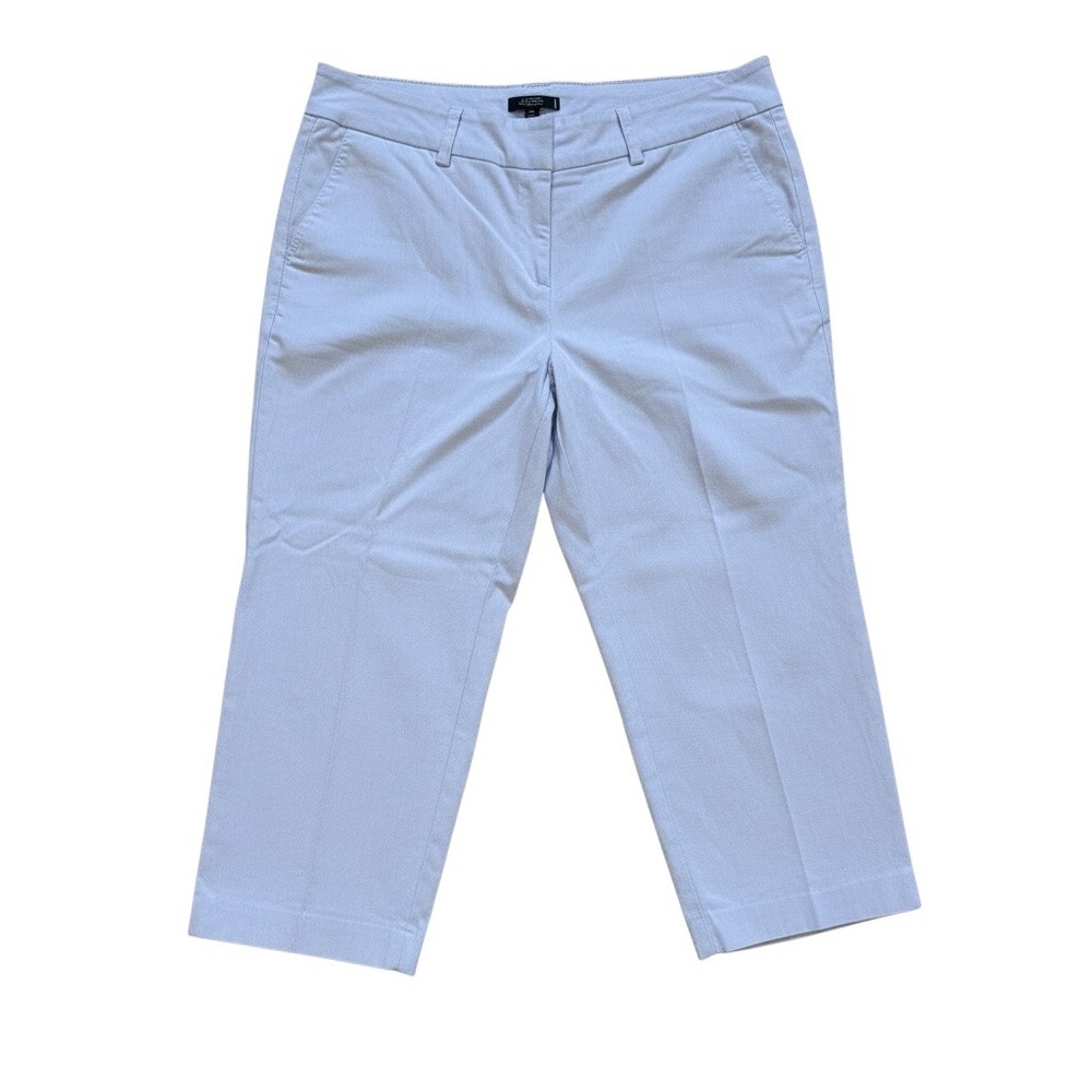 T Tahari Woman Blue White Micro Stripe Seersucker Cropped Pants   2X